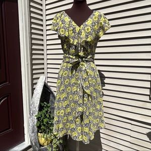 EUC ESPRIT Collection v-neck lined A line cap sleeve midi wrap dress